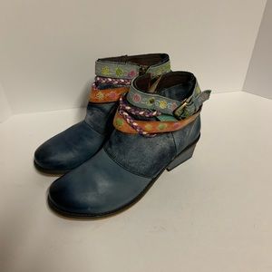 Socofy Women Genuine Leather Colorful LaceUp Ankle Boots Splicing Block Size 40